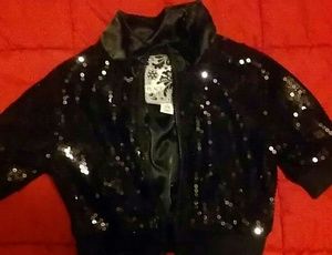 Girls 1/4 sleeve sequin crop jacket